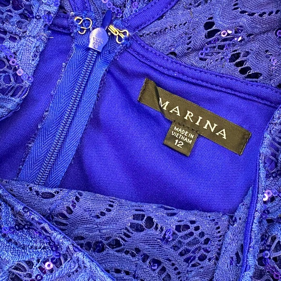 MARINA cobalt blue sequin floor-length lace gown - Picture 2 of 10